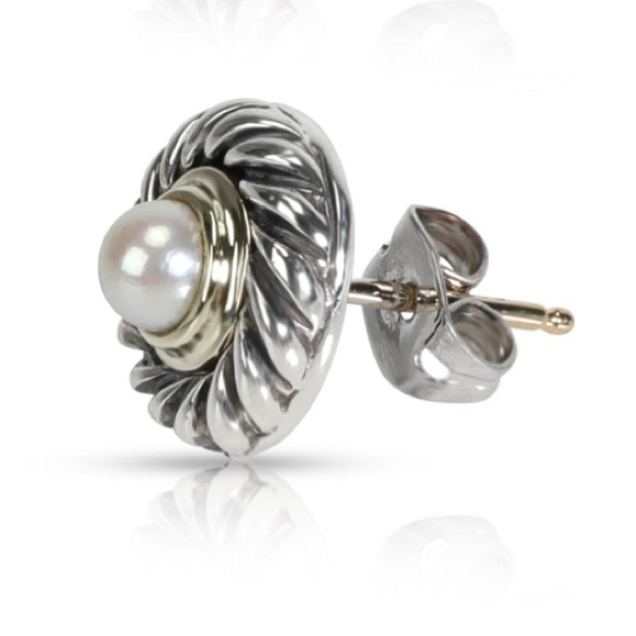 David Yurman Silver Cookie Earrings with 14 KG - Picture 3 of 7